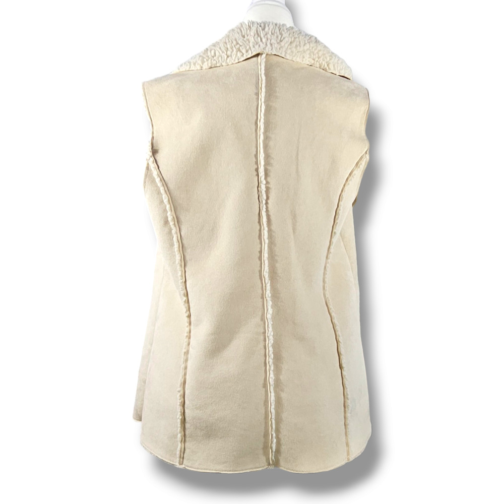 EUC‎ Knox Rose Faux Suede & Sherpa Waterfall Open Vest Sz. L Cream Ivory - Picture 3 of 9